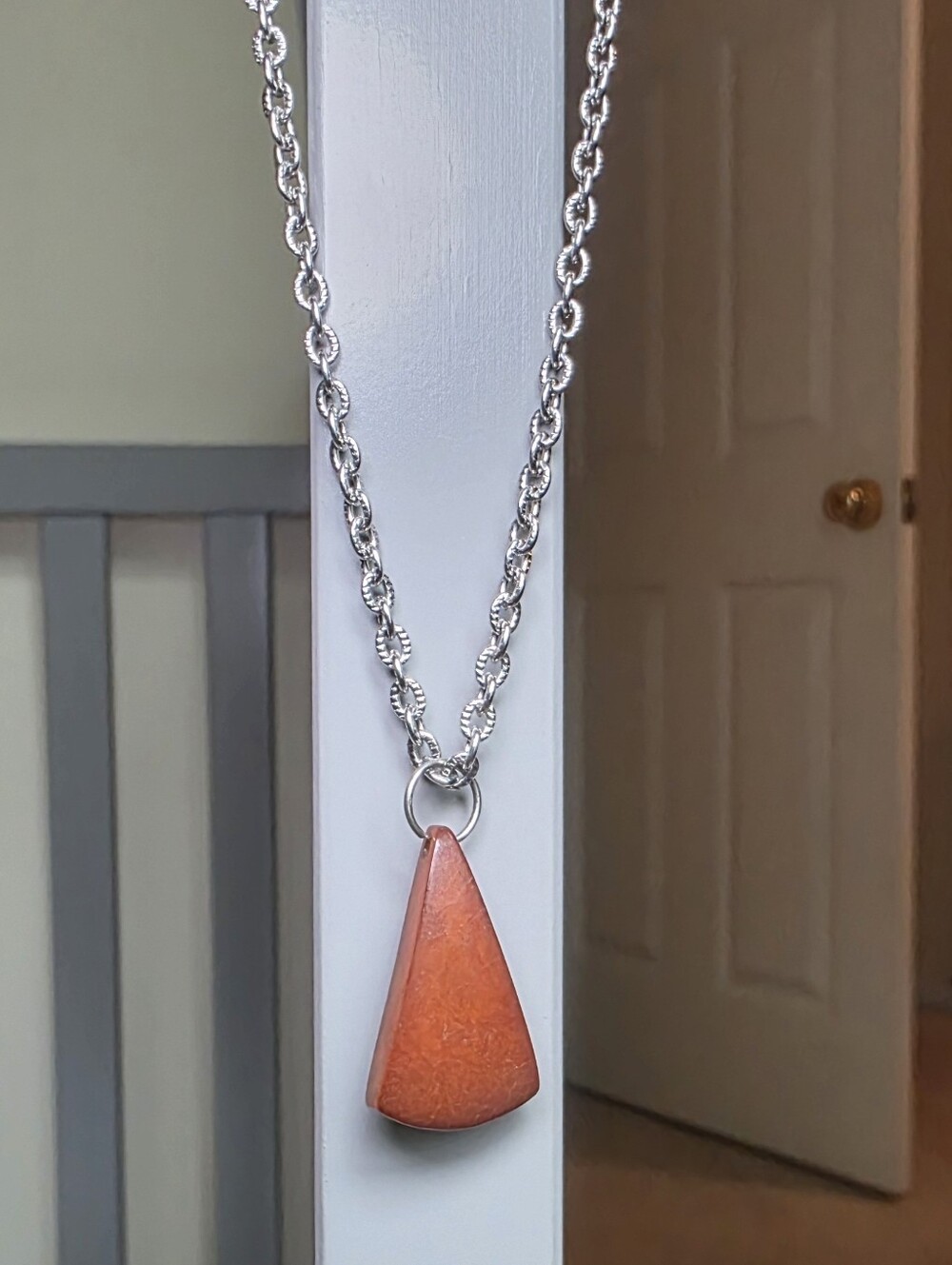 Orange Stone Teardrop Triangle Pendant Necklace